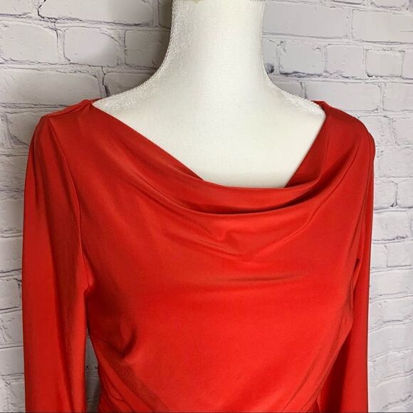 Nine West Red cowl neck draped long sleeve dress - Picture 8 of 13